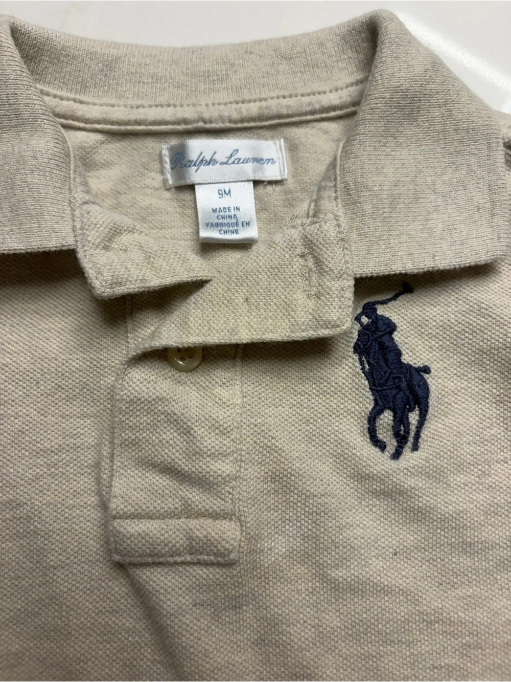 Ralph Lauren Beige Polo with Navy Pony Embroidery